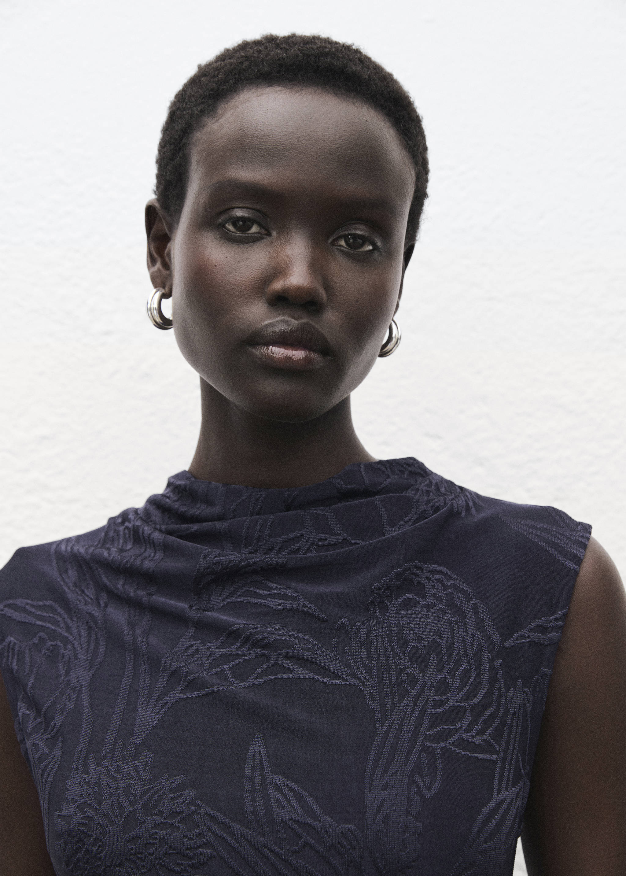 Embroidered dress with draped collar - Details of the article 1