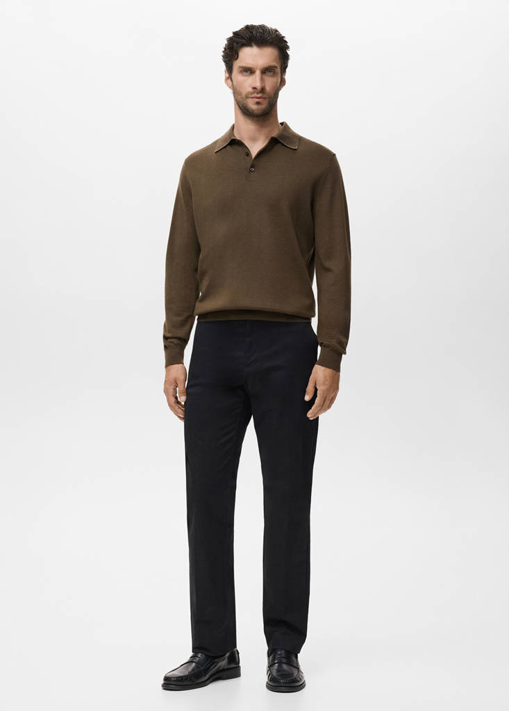 MANGO MAN - Pull polo 100 % laine mérinos olive - XXL