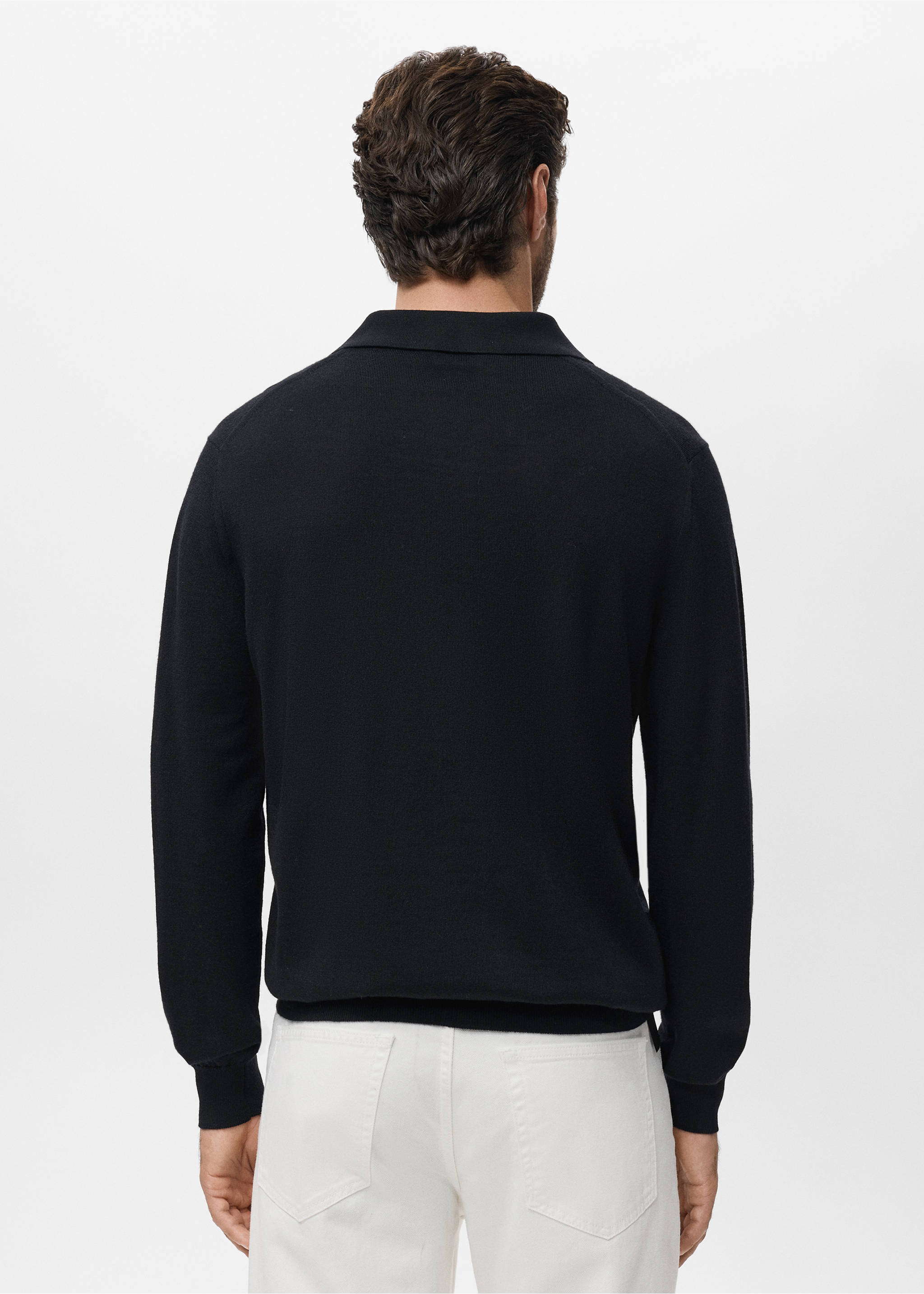 100% merino wool polo sweater - Reverse of the article, Black. Ref: 17085970-00.