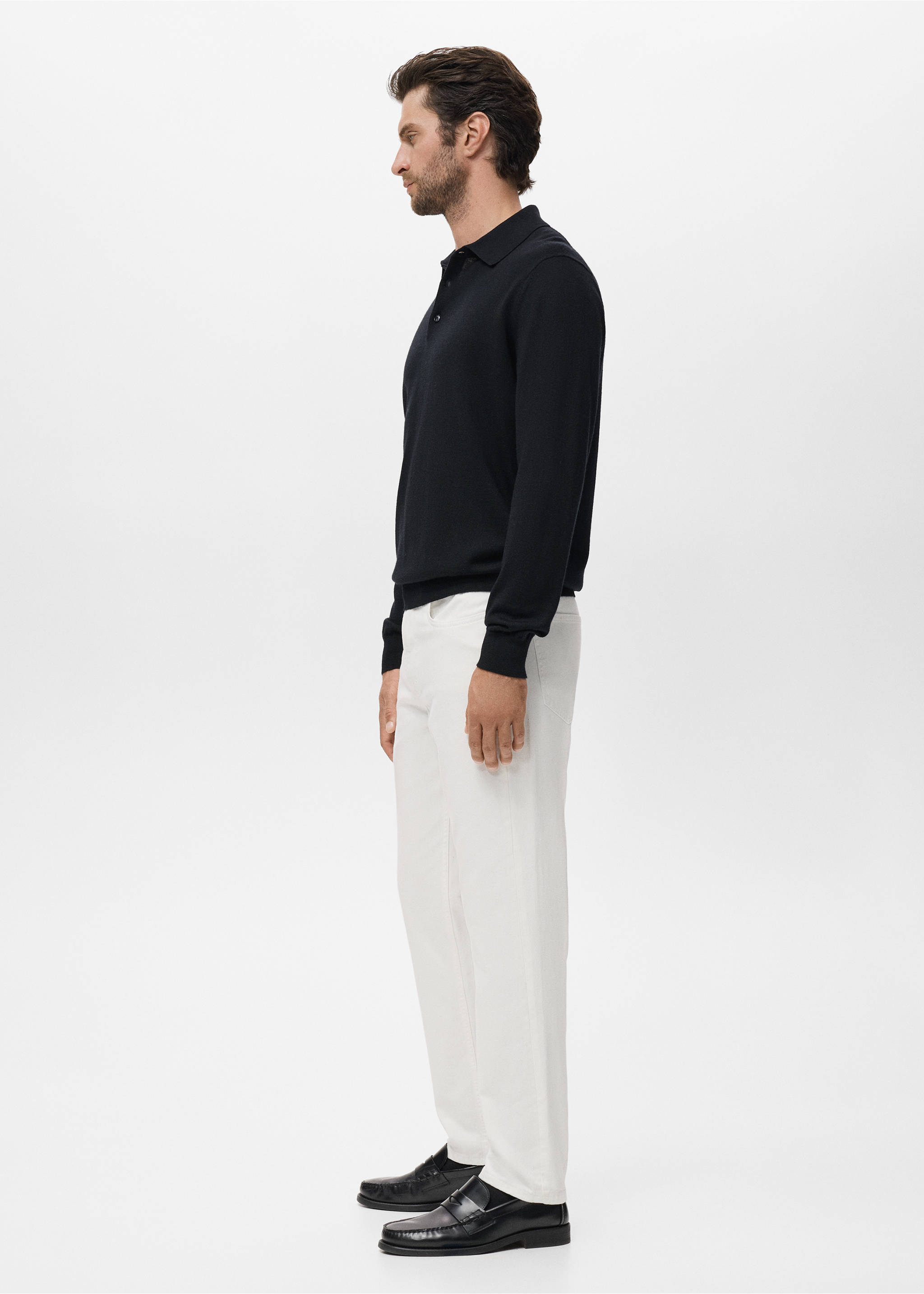 100% merino wool polo sweater - Details of the article 2, Black. Ref: 17085970-00.