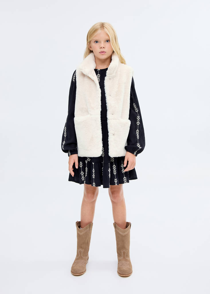 Fur-effect cape gilet — Ecru