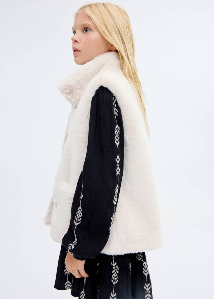 Fur-effect cape gilet — Ecru