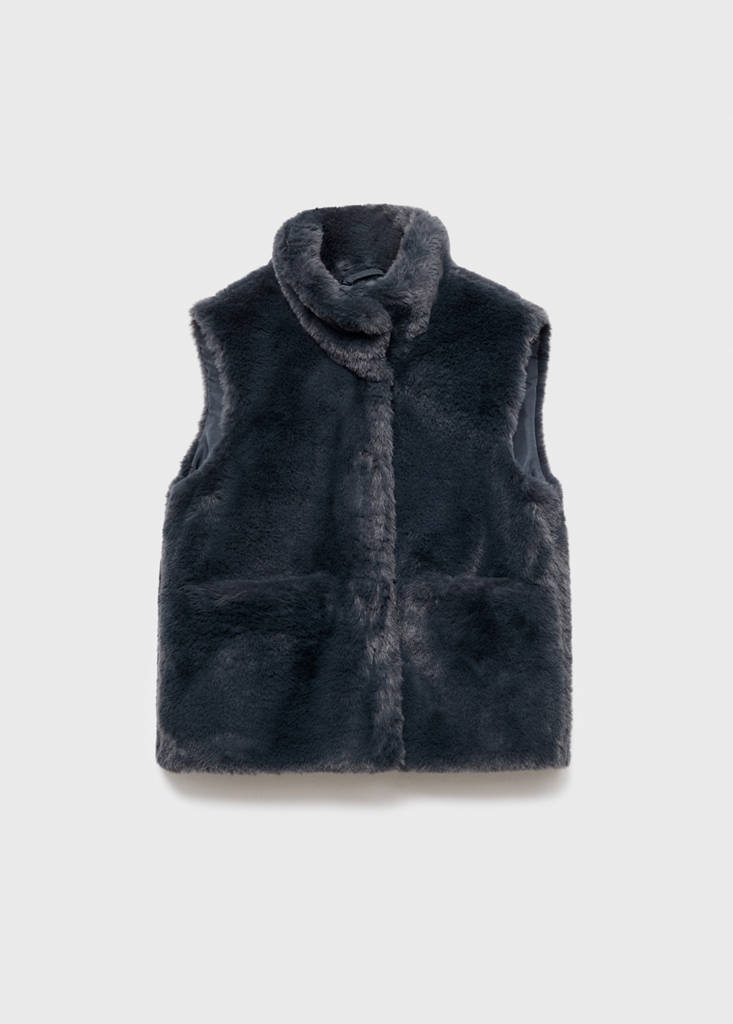 Fur-effect cape gilet — Charcoal