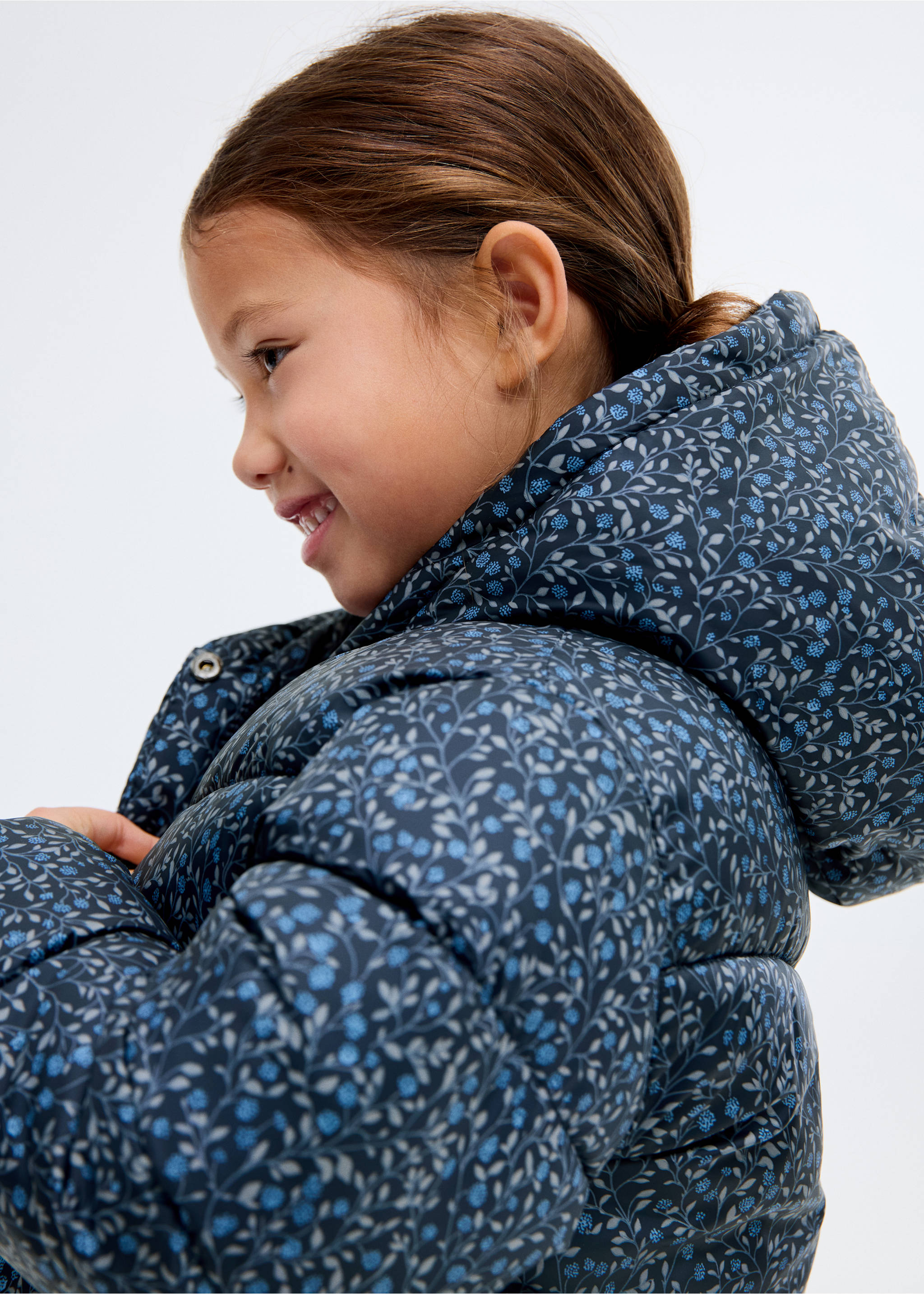 Long padded floral anorak - Details of the article 1, Navy. Ref: 17085974-00.