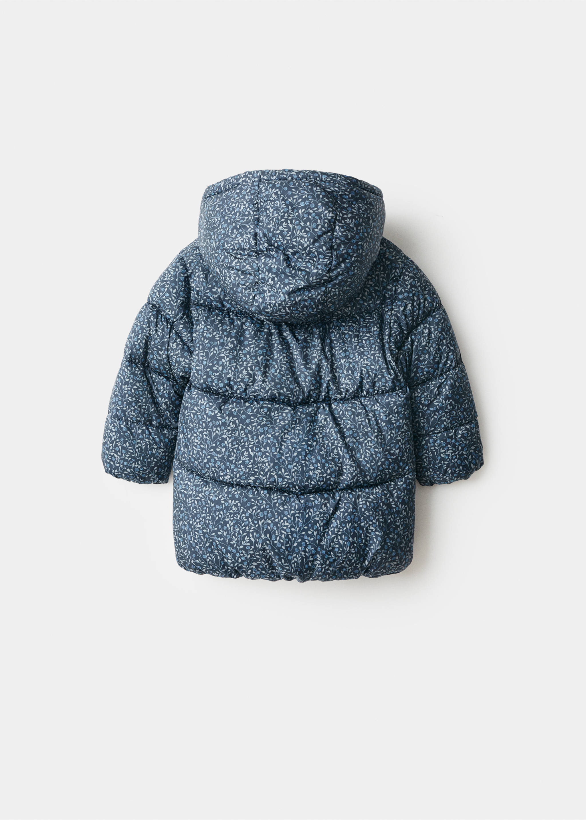 Long padded floral anorak - Reverse of the article, Navy. Ref: 17085974-00.