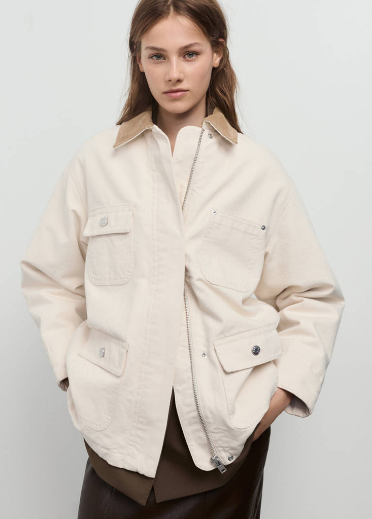 Denim barn jacket with corduroy collar
