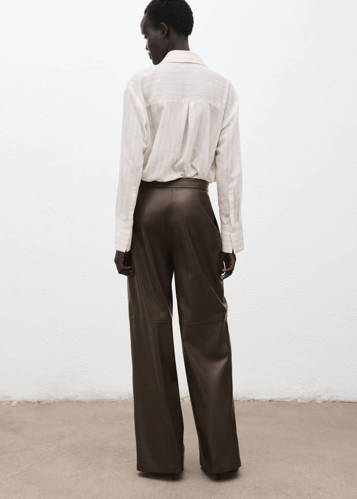 Wide leg faux-leather trousers — Khaki