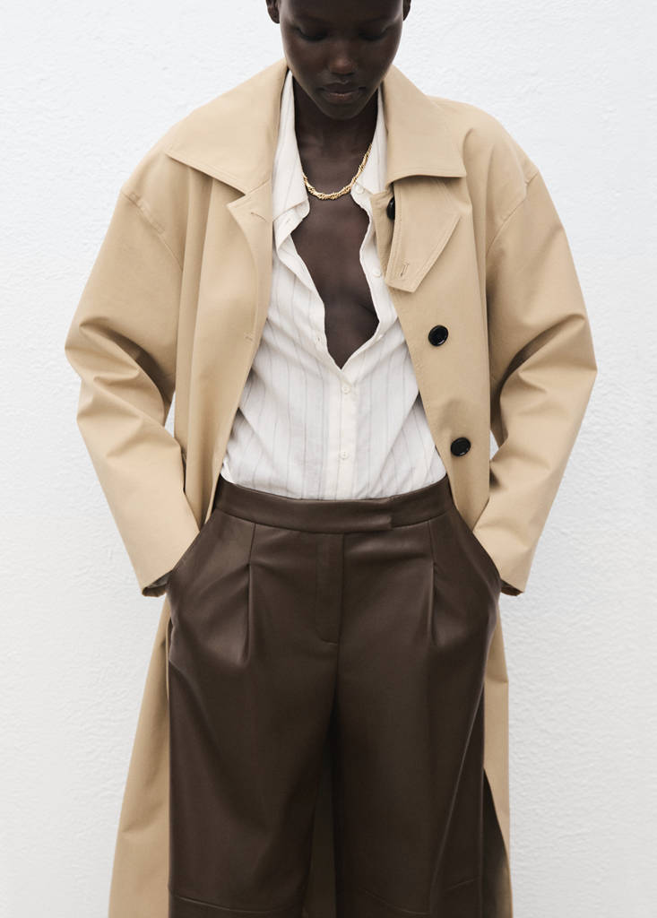 Wide leg faux-leather trousers — Khaki