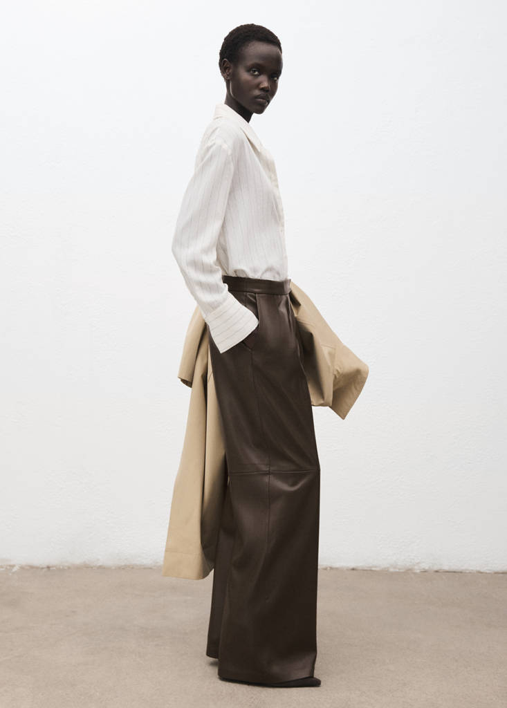 Wide leg faux-leather trousers — Khaki