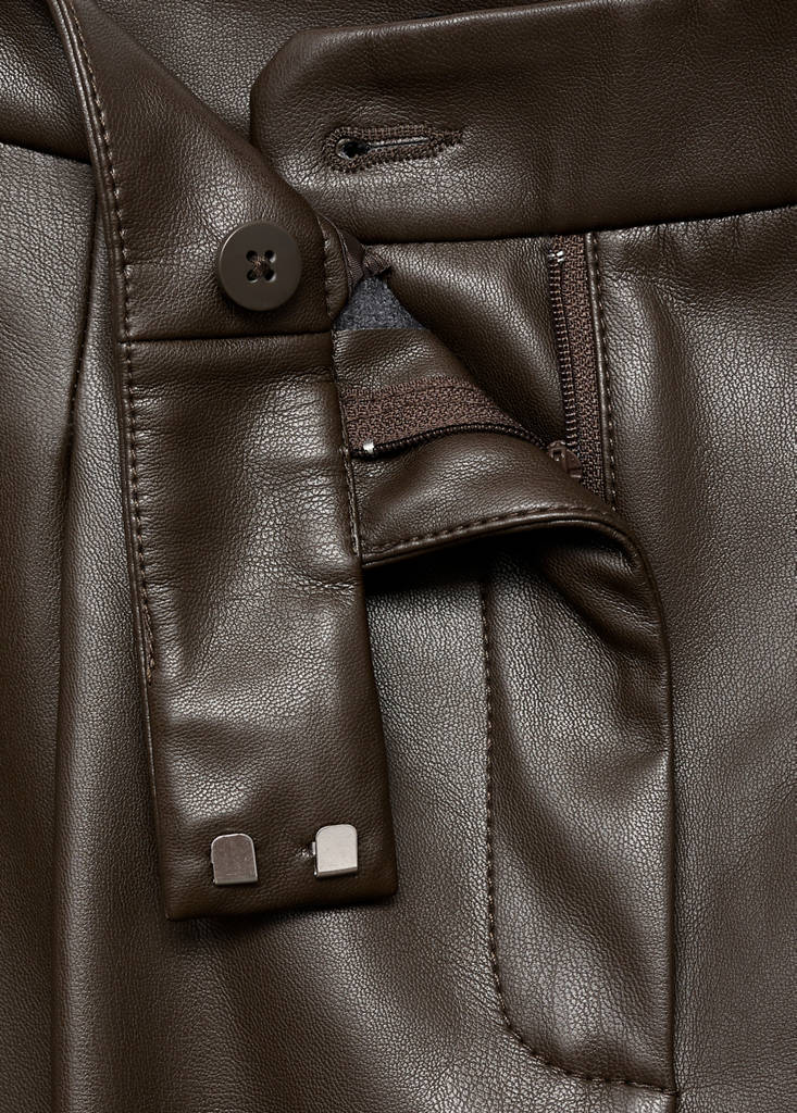 Wide leg faux-leather trousers — Khaki