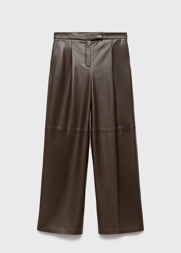 Wide leg faux-leather trousers — Khaki