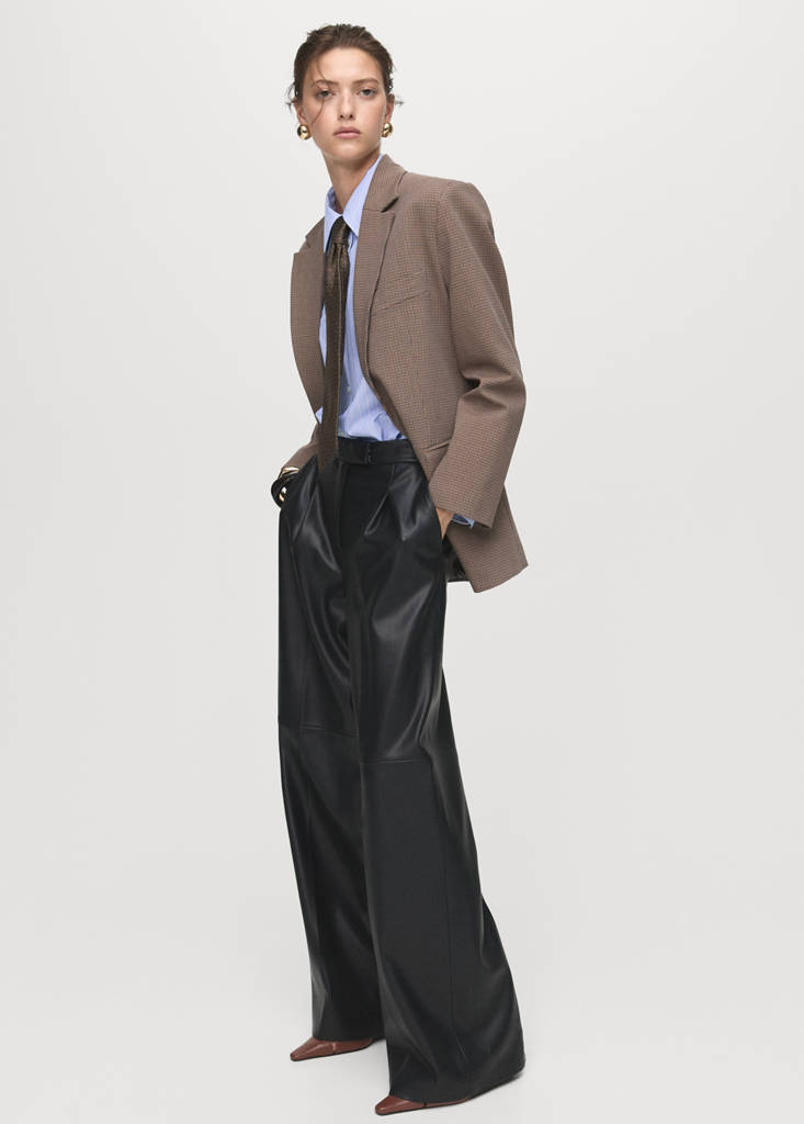 Wide leg faux-leather trousers — Black