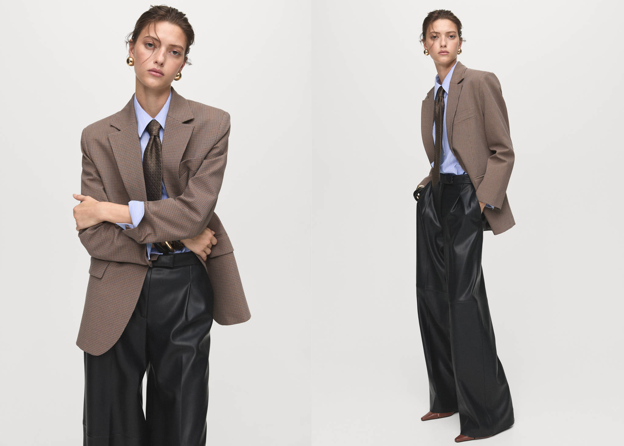 Wide leg faux-leather trousers - Panoramic plane