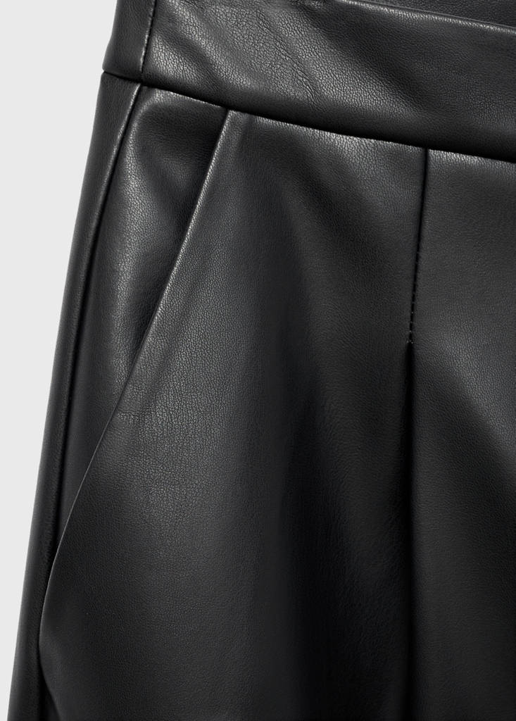 Wide leg faux-leather trousers — Black