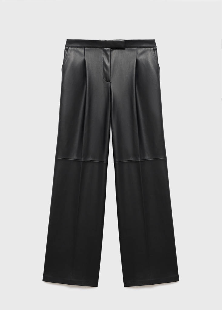 Wide leg faux-leather trousers — Black