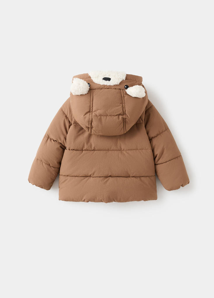 Fur-effect quilted coat — Chocolate