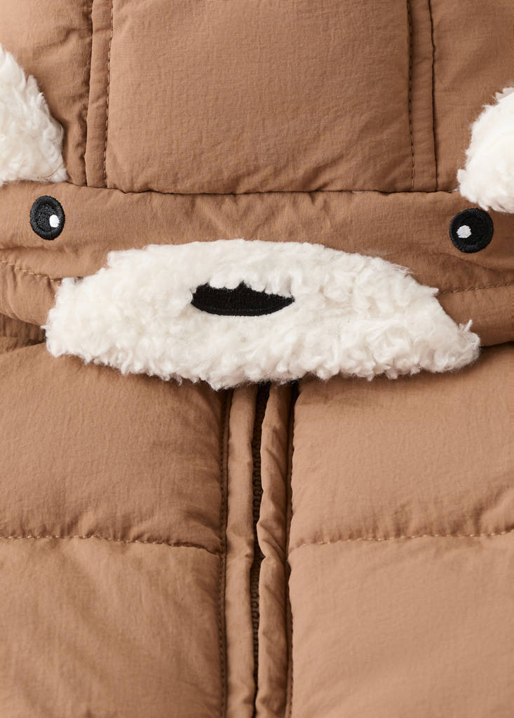 Fur-effect quilted coat — Chocolate