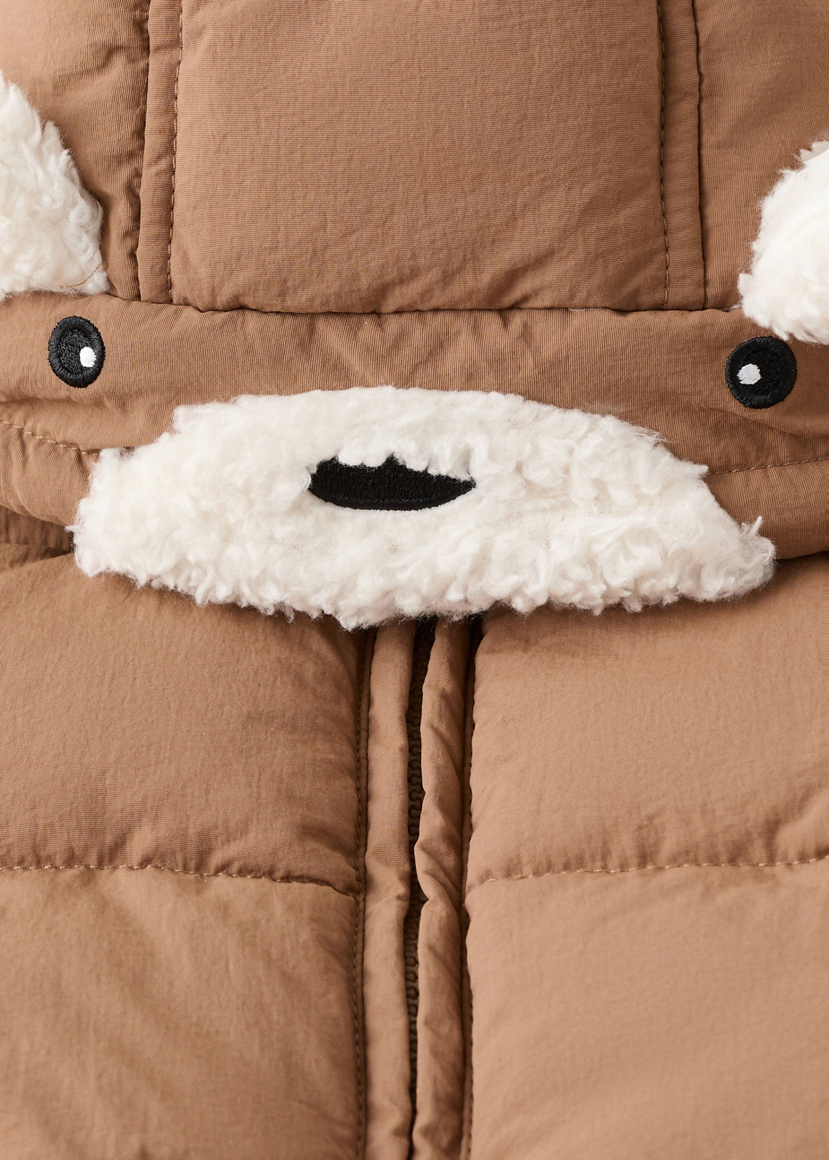 Fur-effect quilted coat — Chocolate