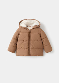 Fur-effect quilted coat — Chocolate 1