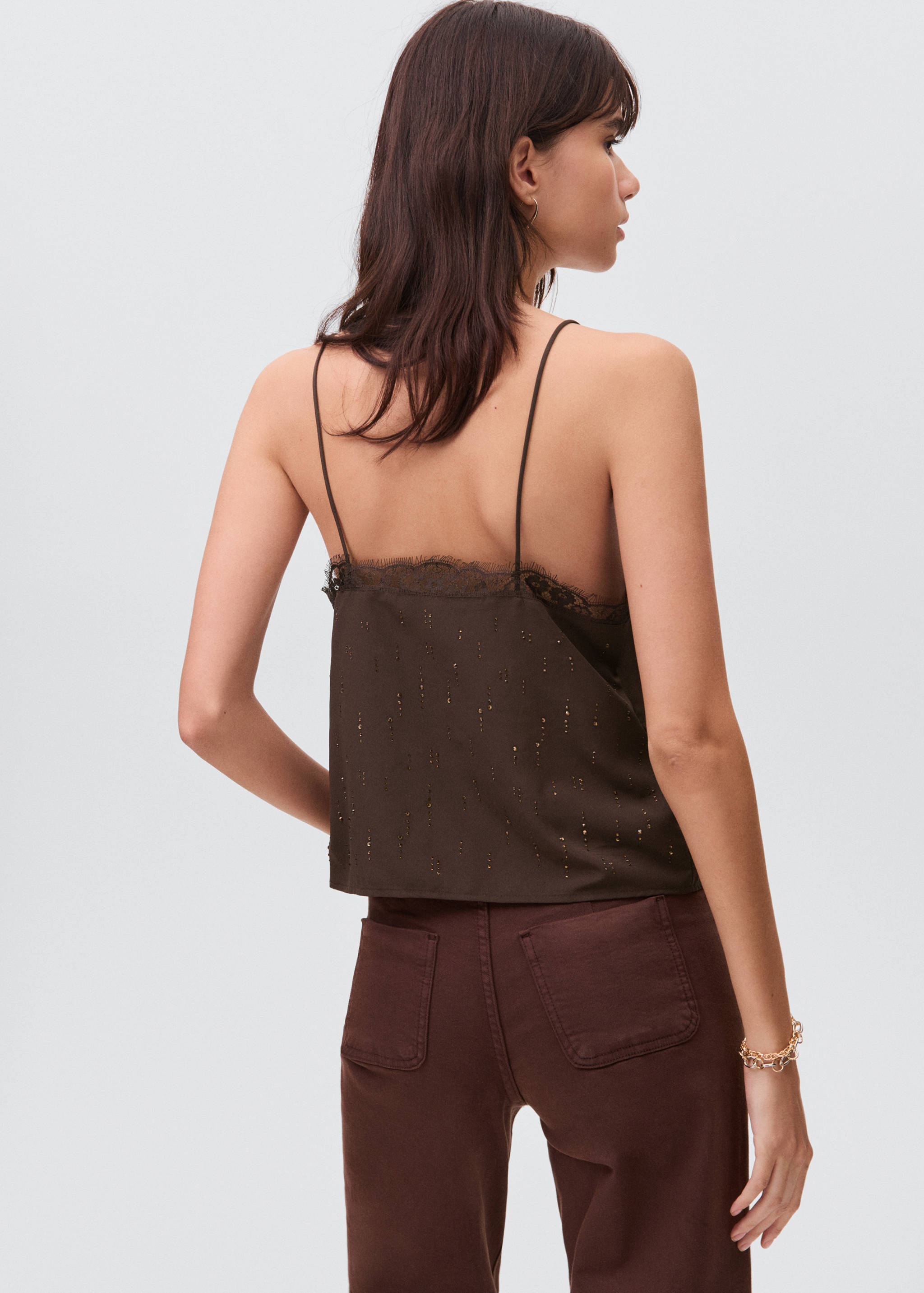 Top com estilo de lingerie com contas - Verso do artigo