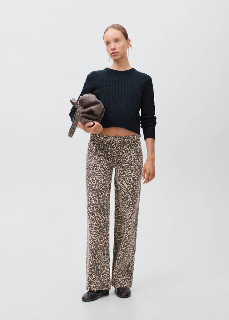 Low-waist animal-print jeans — Ecru
