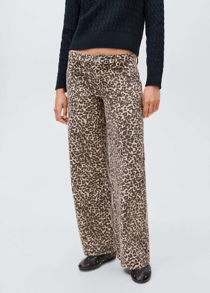 Low-waist animal-print jeans — Ecru