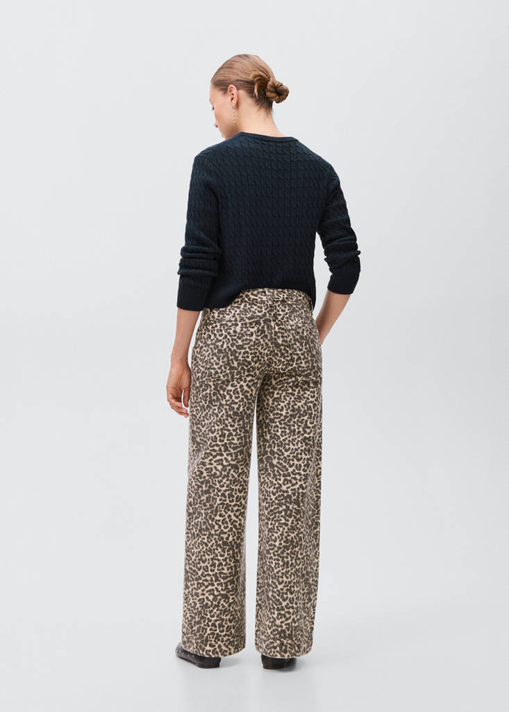 Low-waist animal-print jeans — Ecru