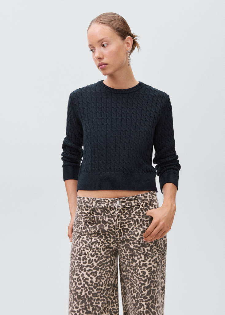 Low-waist animal-print jeans — Ecru
