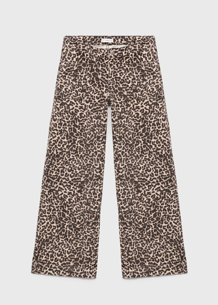 Low-waist animal-print jeans — Ecru