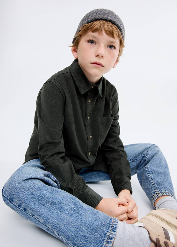 Regular-fit corduroy shirt — Forest Green