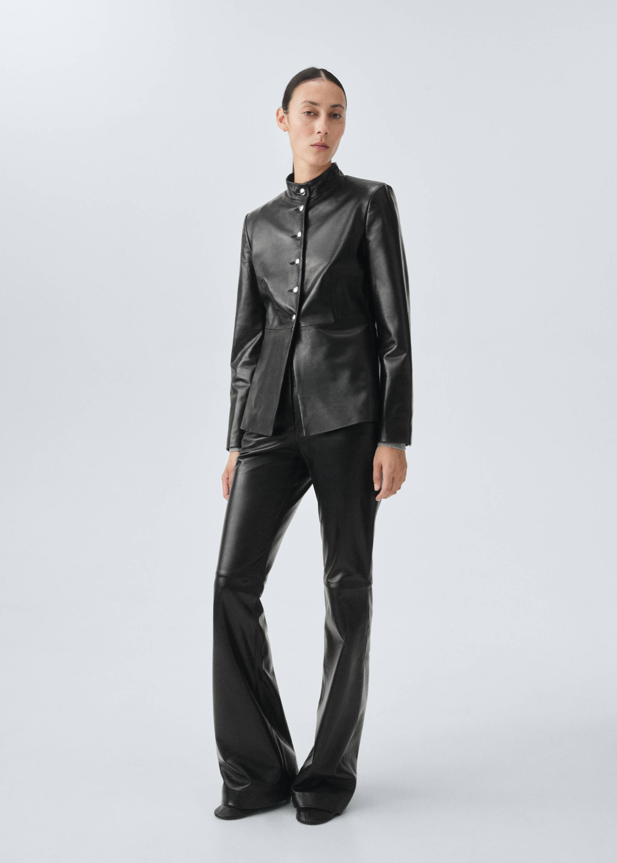 100%皮革喇叭裤 - null