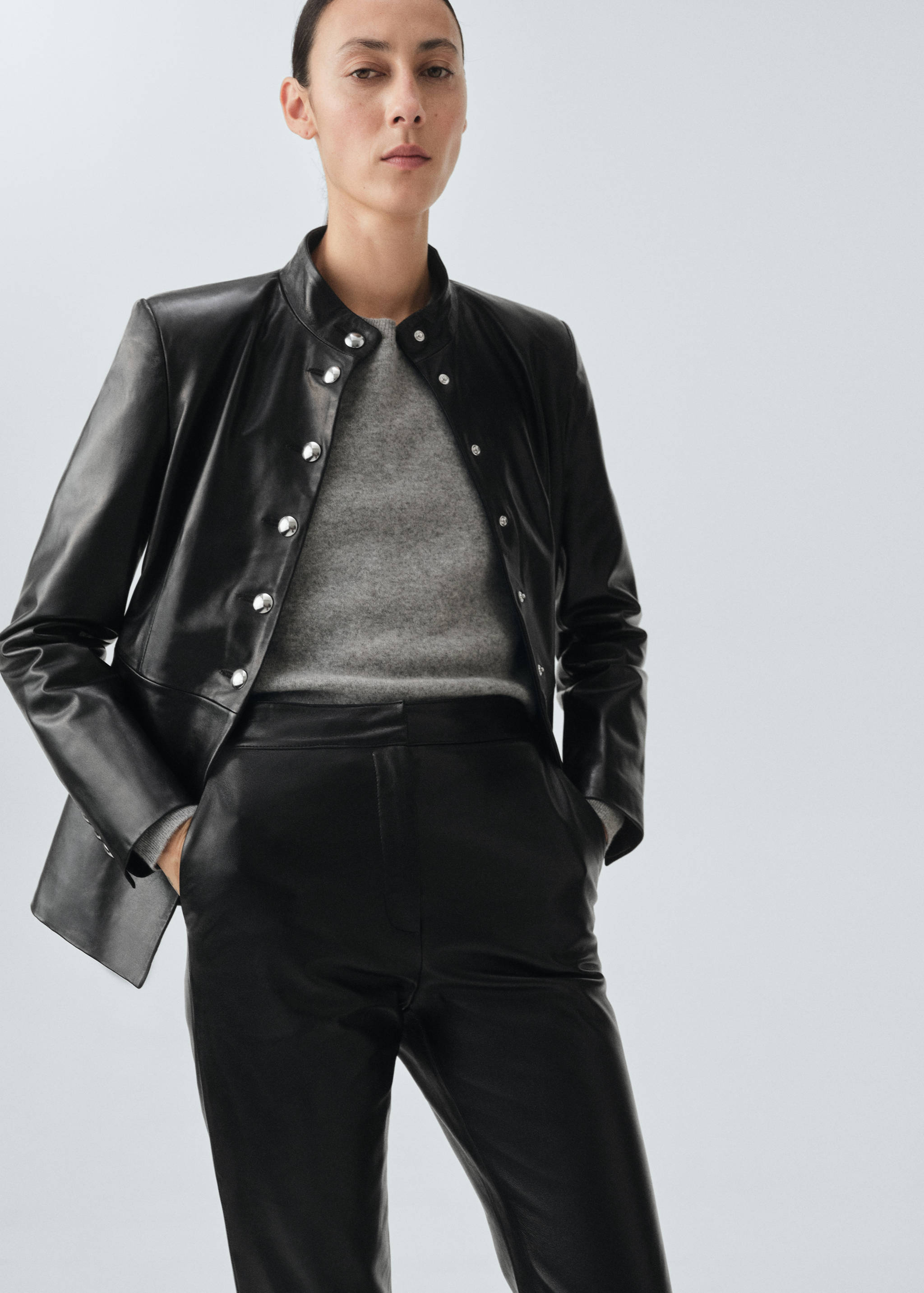 100%皮革喇叭裤 - null