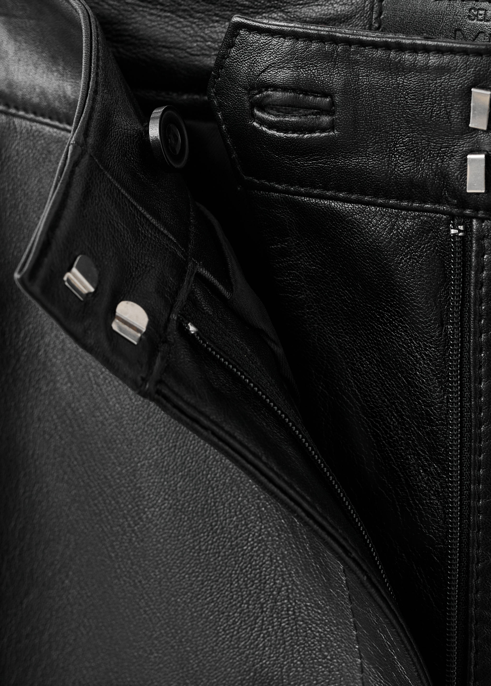 100%皮革喇叭裤 - null