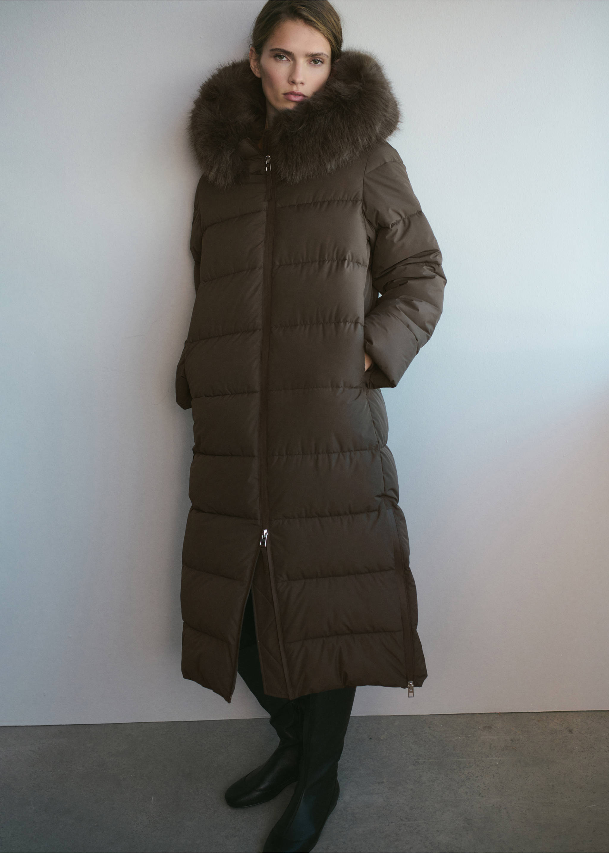 Padded anorak with faux-fur hood - General plane, Brown. Ref: 17086353-00.