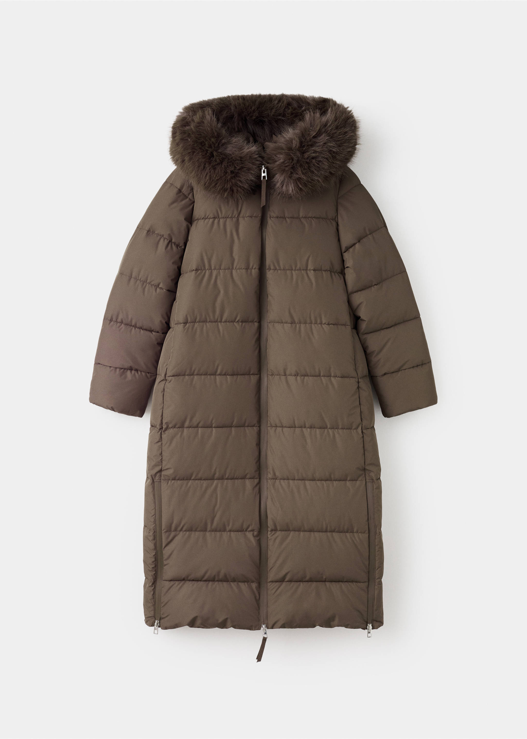 Padded anorak with faux-fur hood - Article without model, Brown. Ref: 17086353-00.
