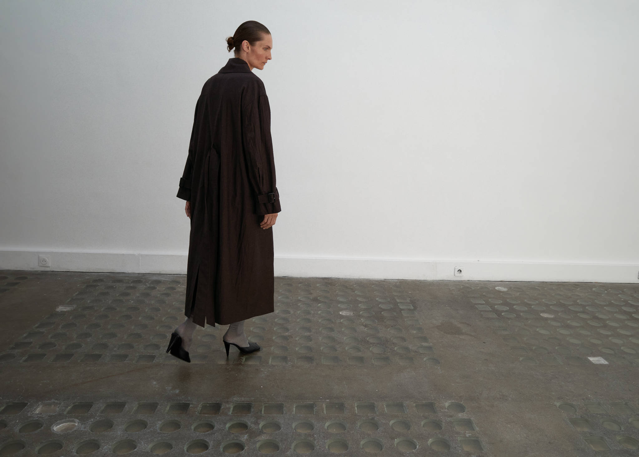 Long virgin wool trench coat - Panoramic plane