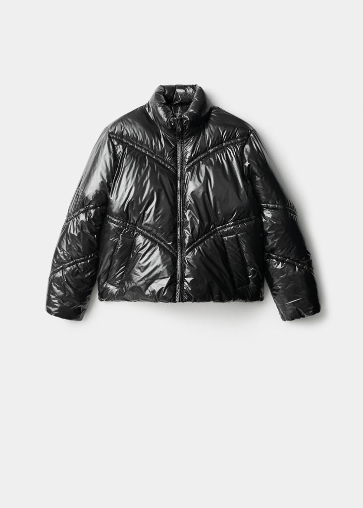Shiny quilted anorak — Black