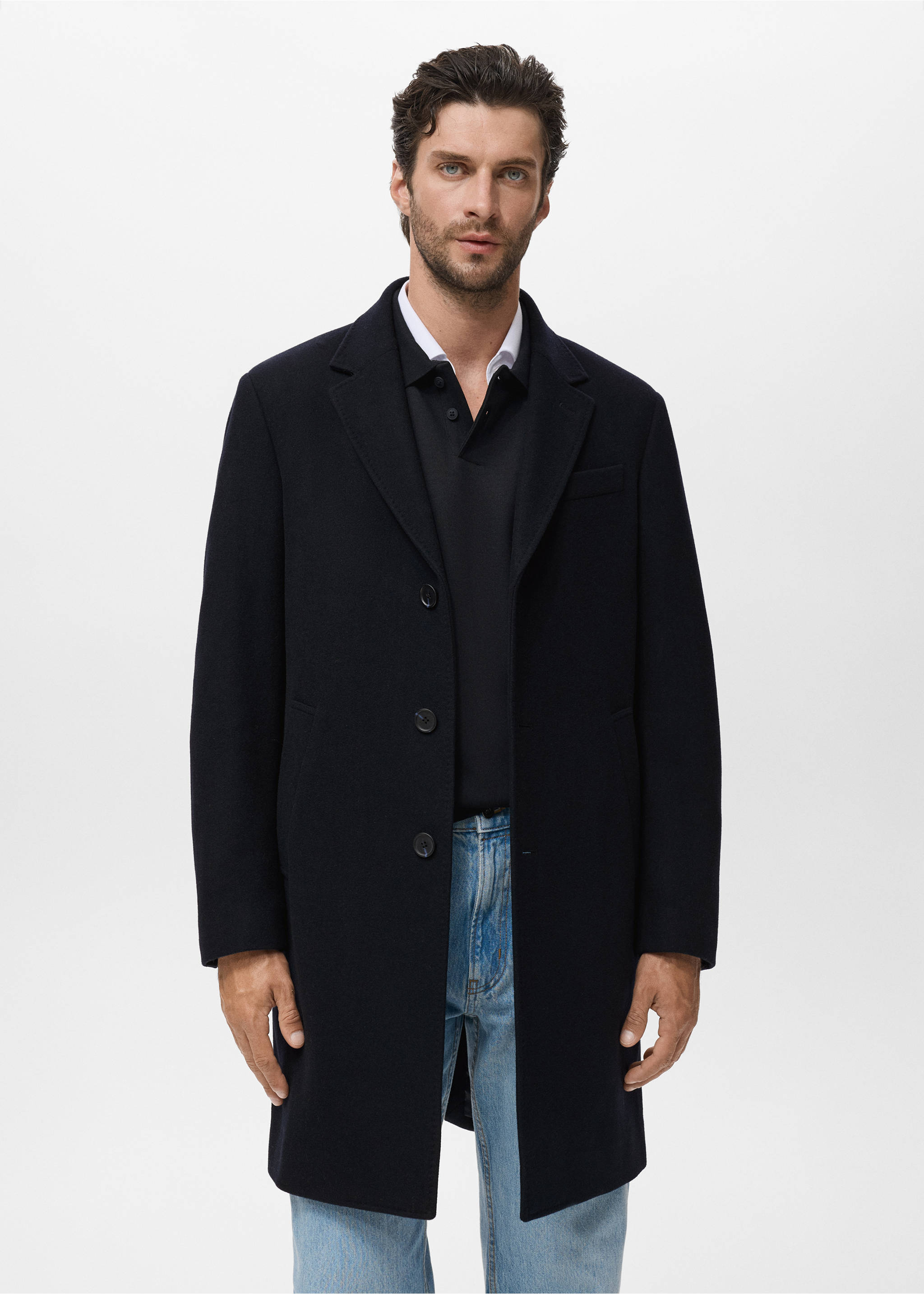 Long wool coat - Medium plane, Navy. Ref: 17086720-00.