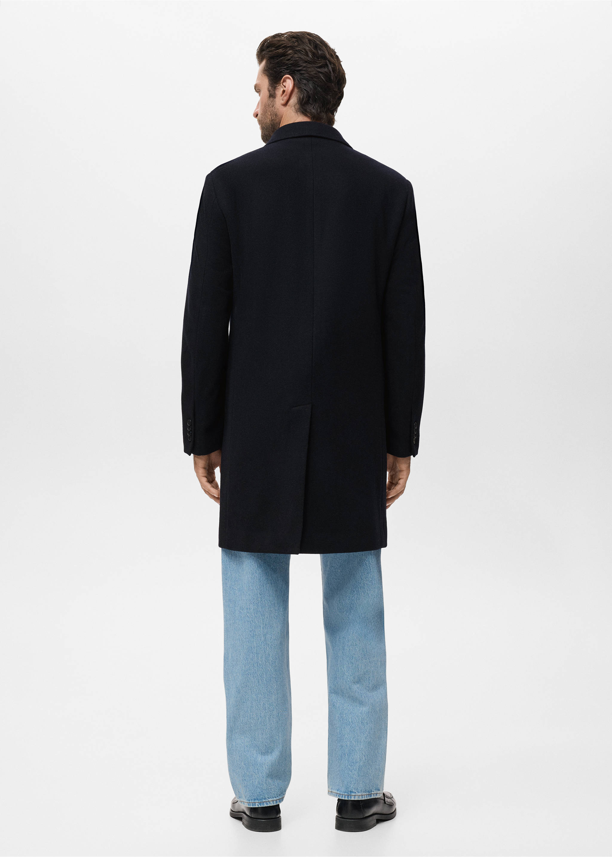 Long wool coat - Reverse of the article, Navy. Ref: 17086720-00.