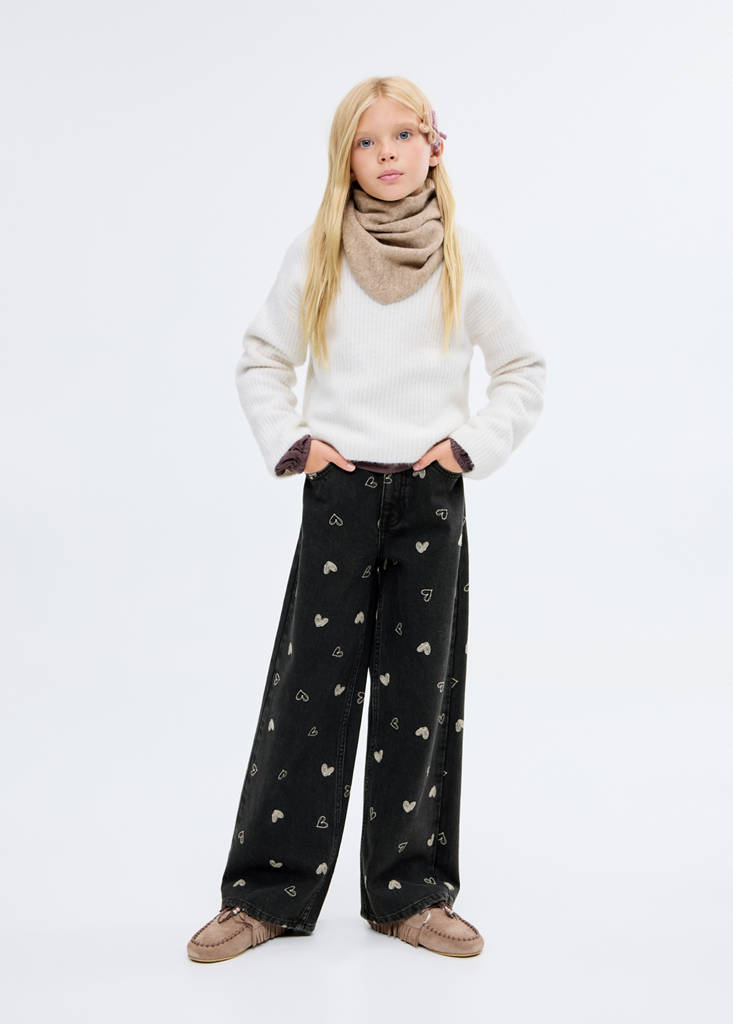 Jeans with embroidered heart — Black denim