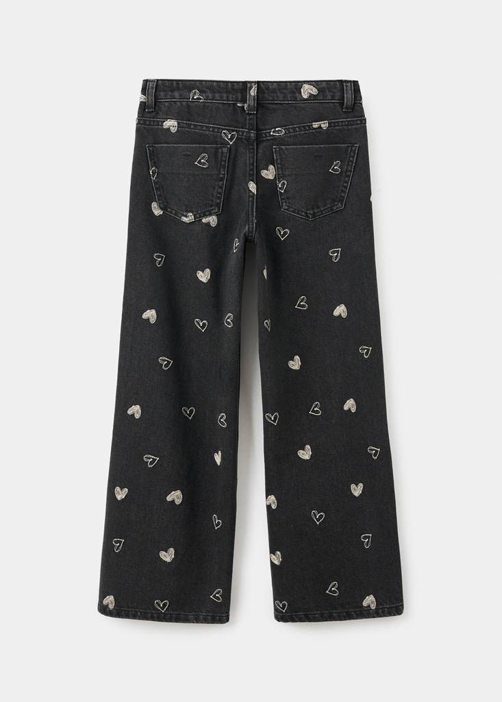 Jeans with embroidered heart — Black denim