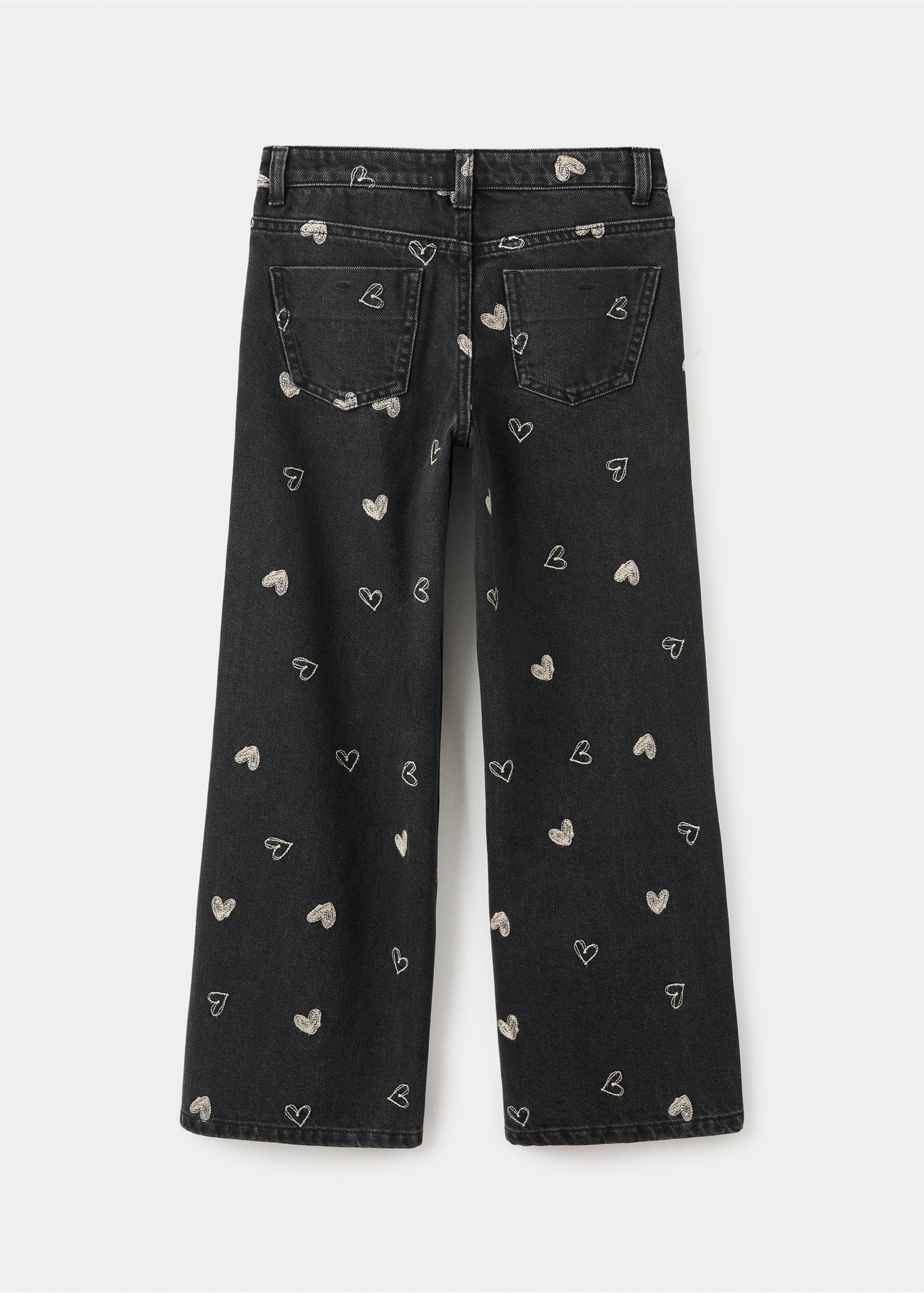 Jeans with embroidered heart - Reverse of the article, Black denim. Ref: 17086725-00.