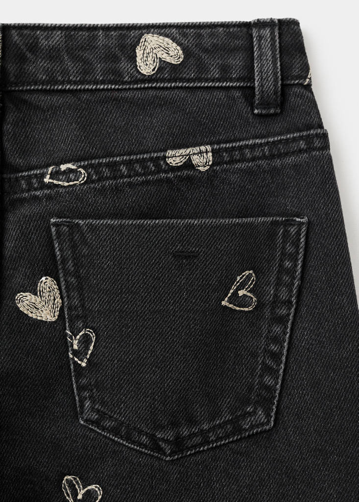Jeans with embroidered heart — Black denim
