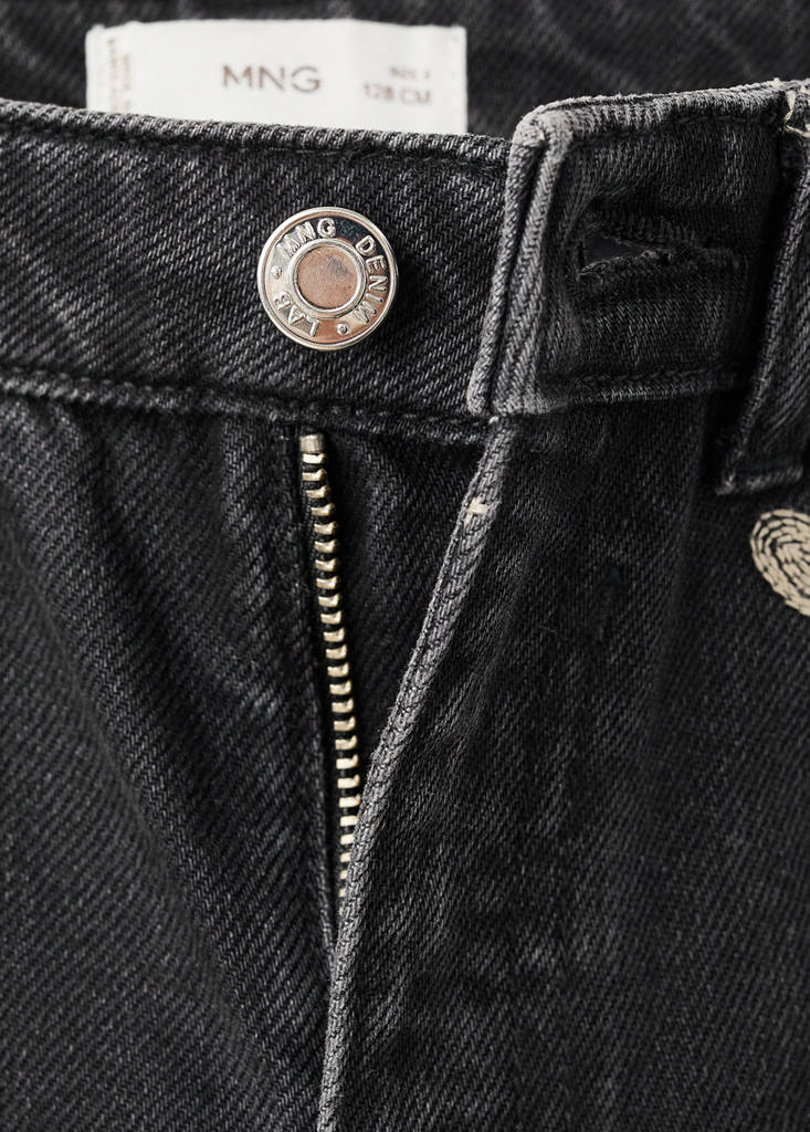 Jeans with embroidered heart — Black denim