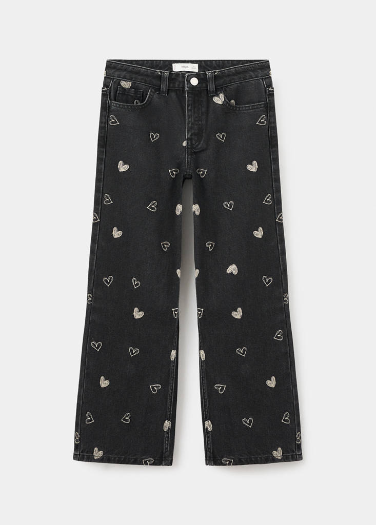 Jeans with embroidered heart — Black denim