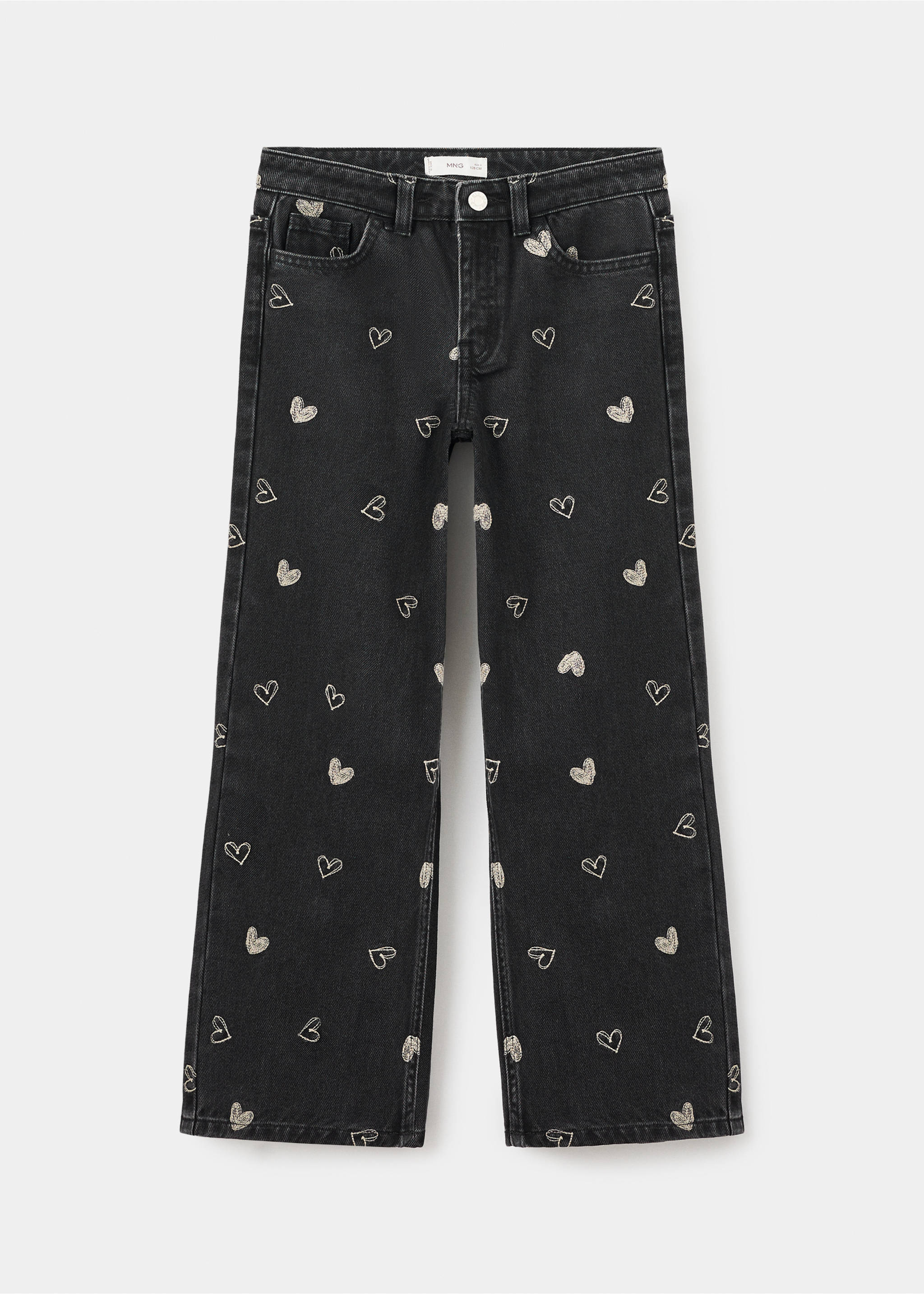 Jeans with embroidered heart - Article without model, Black denim. Ref: 17086725-00.