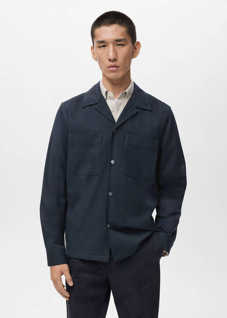 Regular-fit overshirt with pocket — Dark Navy