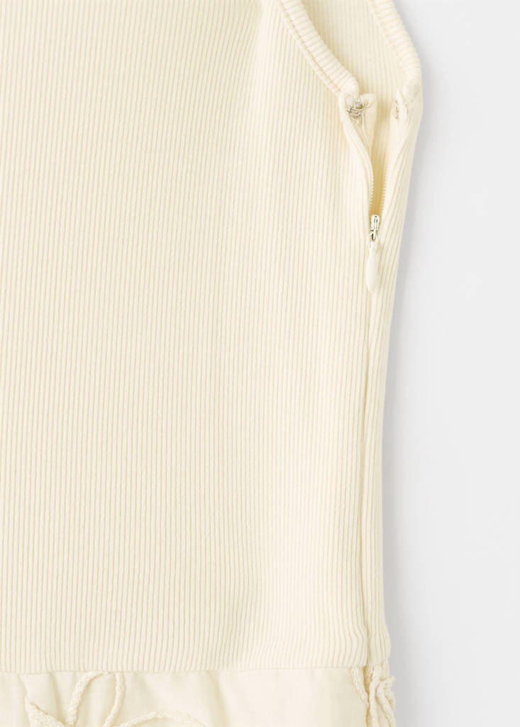 Floral-embroidered combined dress — Ecru