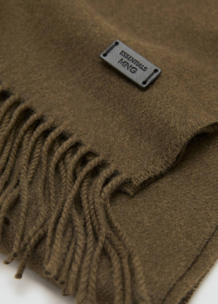 Plain fringed scarf — Khaki