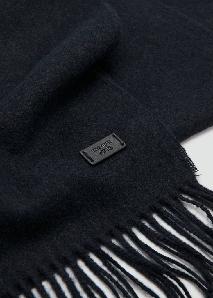 Plain fringed scarf — Navy